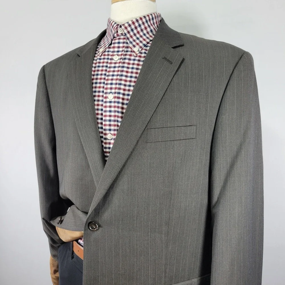 Michael Kors Men's Sport Coat Blazer Two‎ Button Olive Brown Striped Wool Sz 48L